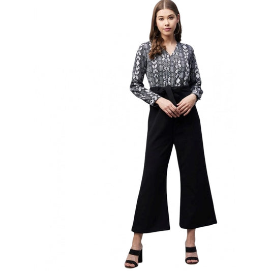 PKRKART Women's Rayon Animal Print Short Sleeve Jumpsuit (Black)