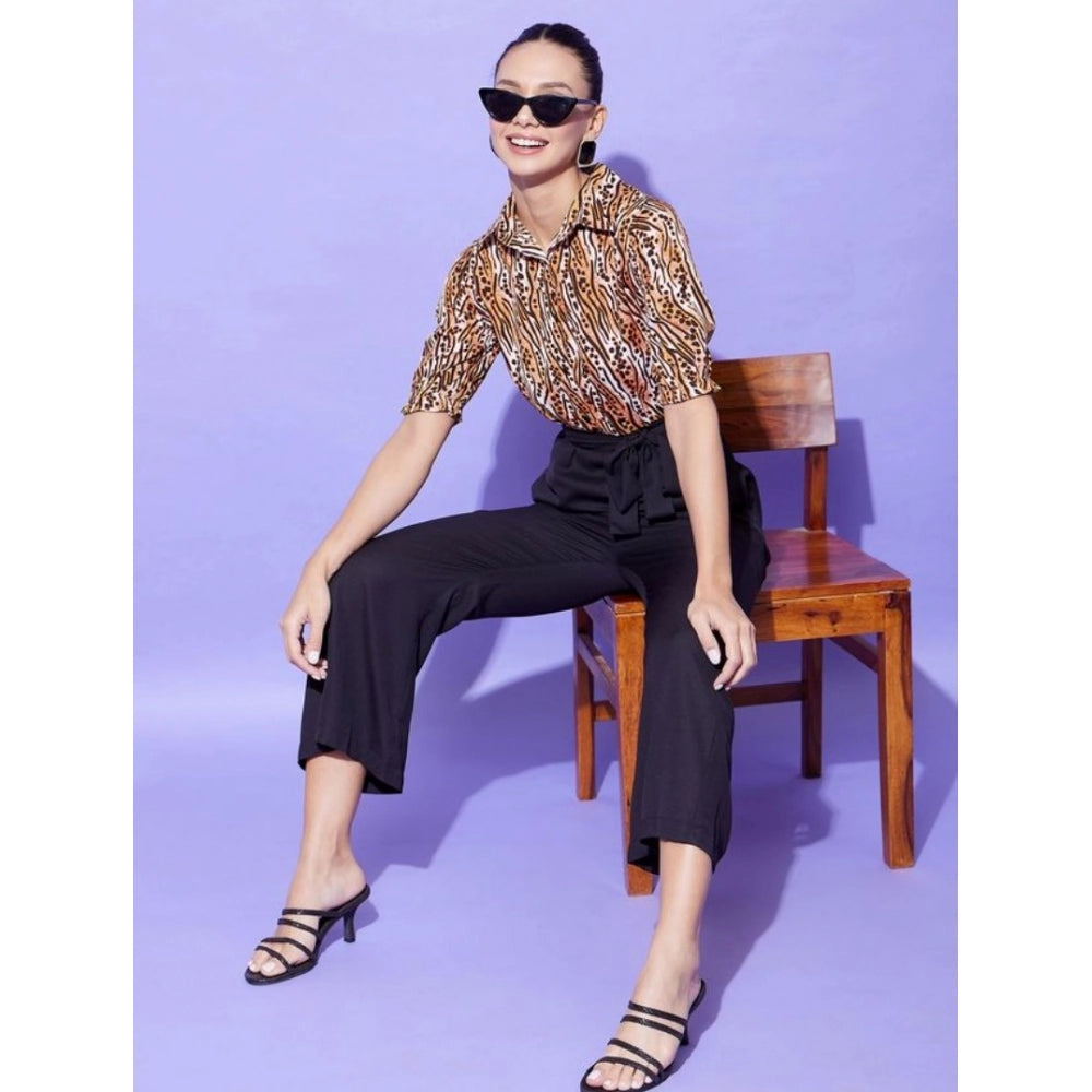 PKRKART Women's Polyester Animal Print Half Sleeve Jumpsuit (Orange - Black)