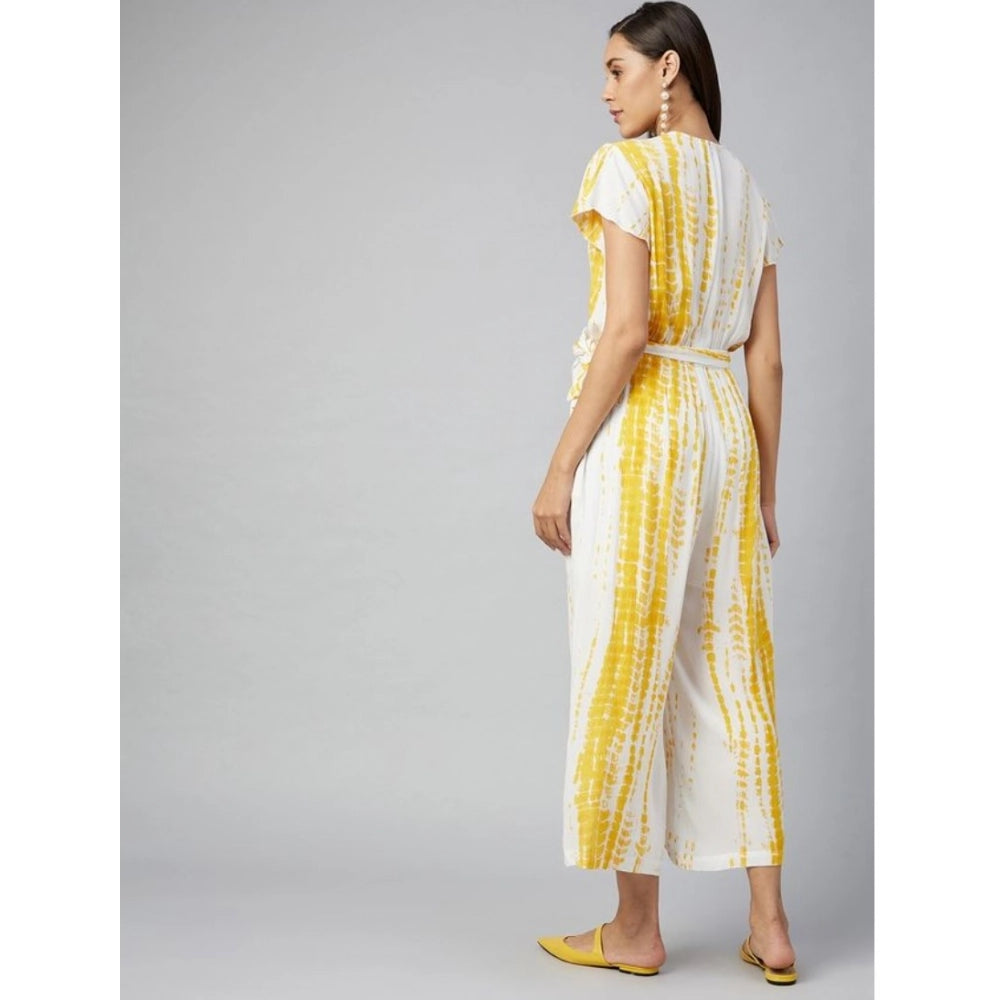 PKRKART Women's Rayon Striped Short Sleeve Jumpsuit (Yellow - White)