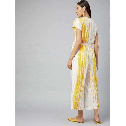 PKRKART Women's Rayon Striped Short Sleeve Jumpsuit (Yellow - White)