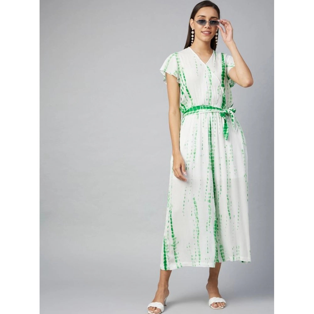 PKRKART Women's Rayon Striped Short Sleeve Jumpsuit (Green - White)