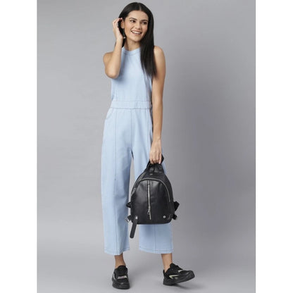 PKRKART Women's Denim Self Design Sleeveless Jumpsuit (Blue)