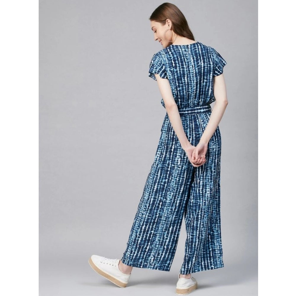 PKRKART Women's Rayon Tie &amp; Dye Short Sleeve Jumpsuit (Blue)