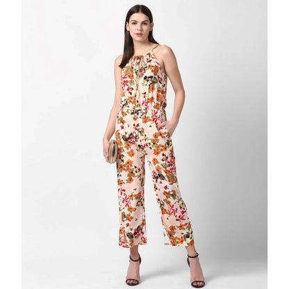 PKRKART Women's Polyester Floral Halter Jumpsuit (Peach)