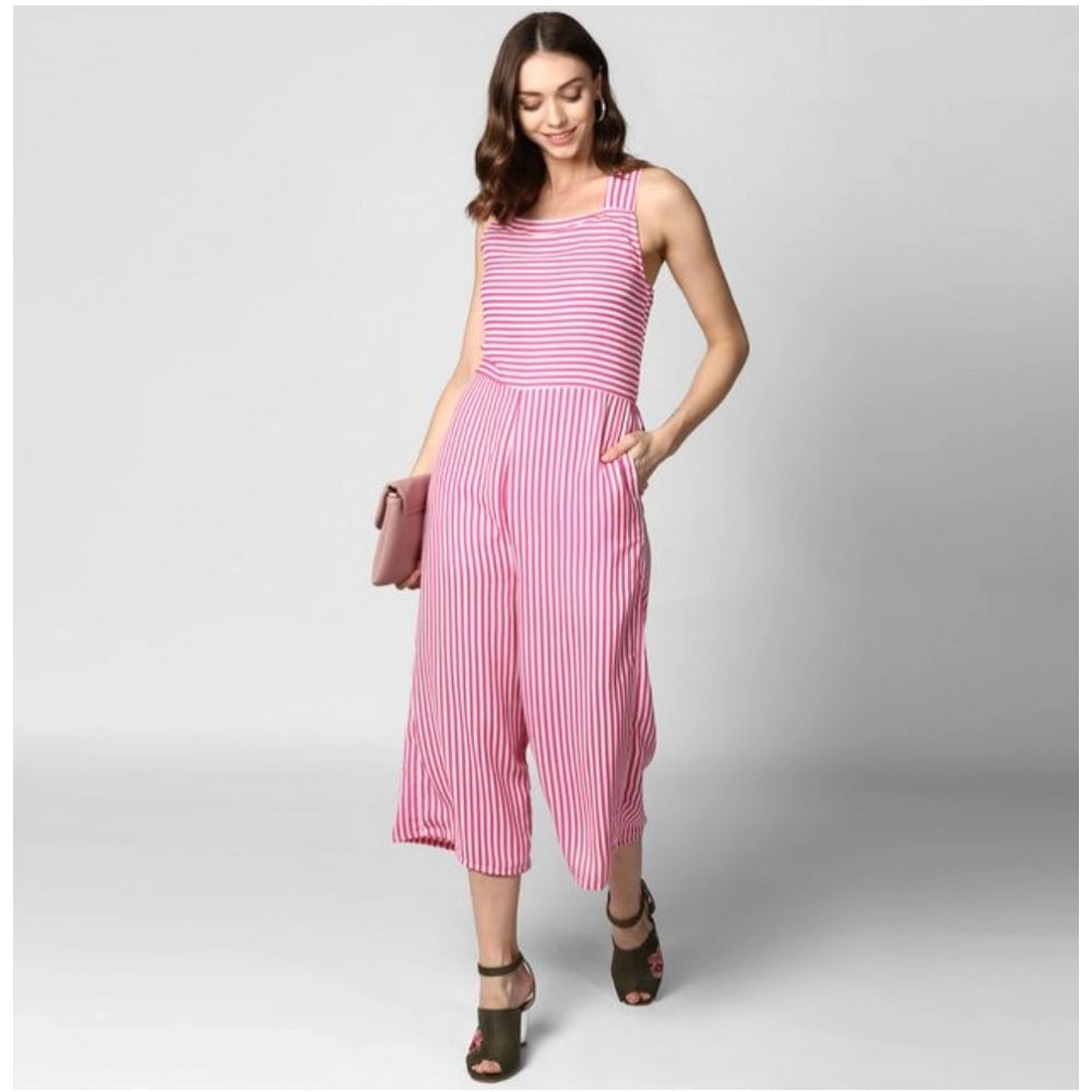 PKRKART Women's Polyester Striped Sleeveless Jumpsuit (Pink)