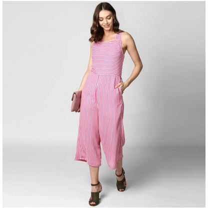 PKRKART Women's Polyester Striped Sleeveless Jumpsuit (Pink)