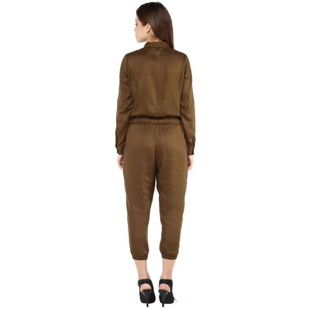 PKRKART Women's Rayon Solid Long Sleeve Jumpsuit (Olive)