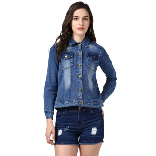 PKRKART Women's Denim Hand Painted Long Sleeve Jacket (Blue)