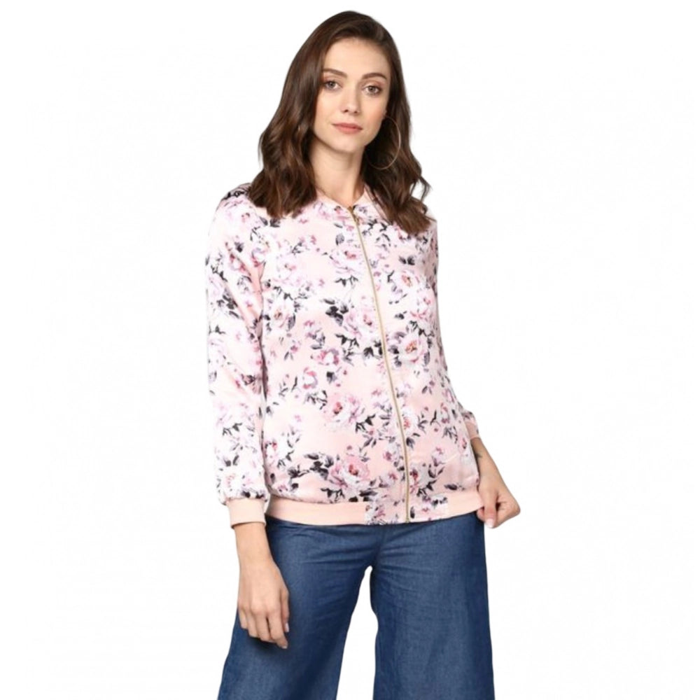 PKRKART Women's Satin Floral 3/4th Sleeve Jacket (Light Pink)