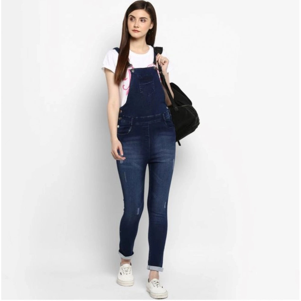 PKRKART Women's Denim Distressed Dungaree Pant (Blue)