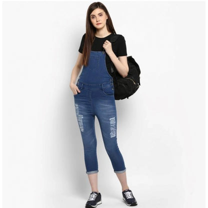 PKRKART Women's Denim Solid Dungaree Pant (Blue)
