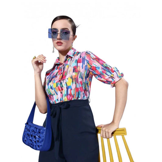 PKRKART Women's Polyester Printed 3/4th Sleeve Jumpsuit (Multicolor - Navy)