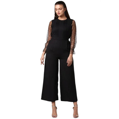PKRKART Women's Polyester Embellished Long Sleeve Jumpsuit (Black)