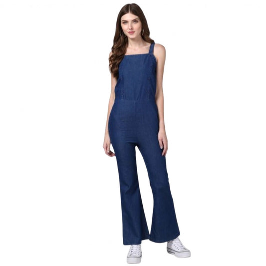 PKRKART Women's Denim Solid Shoulder Straps Jumpsuit (Blue)