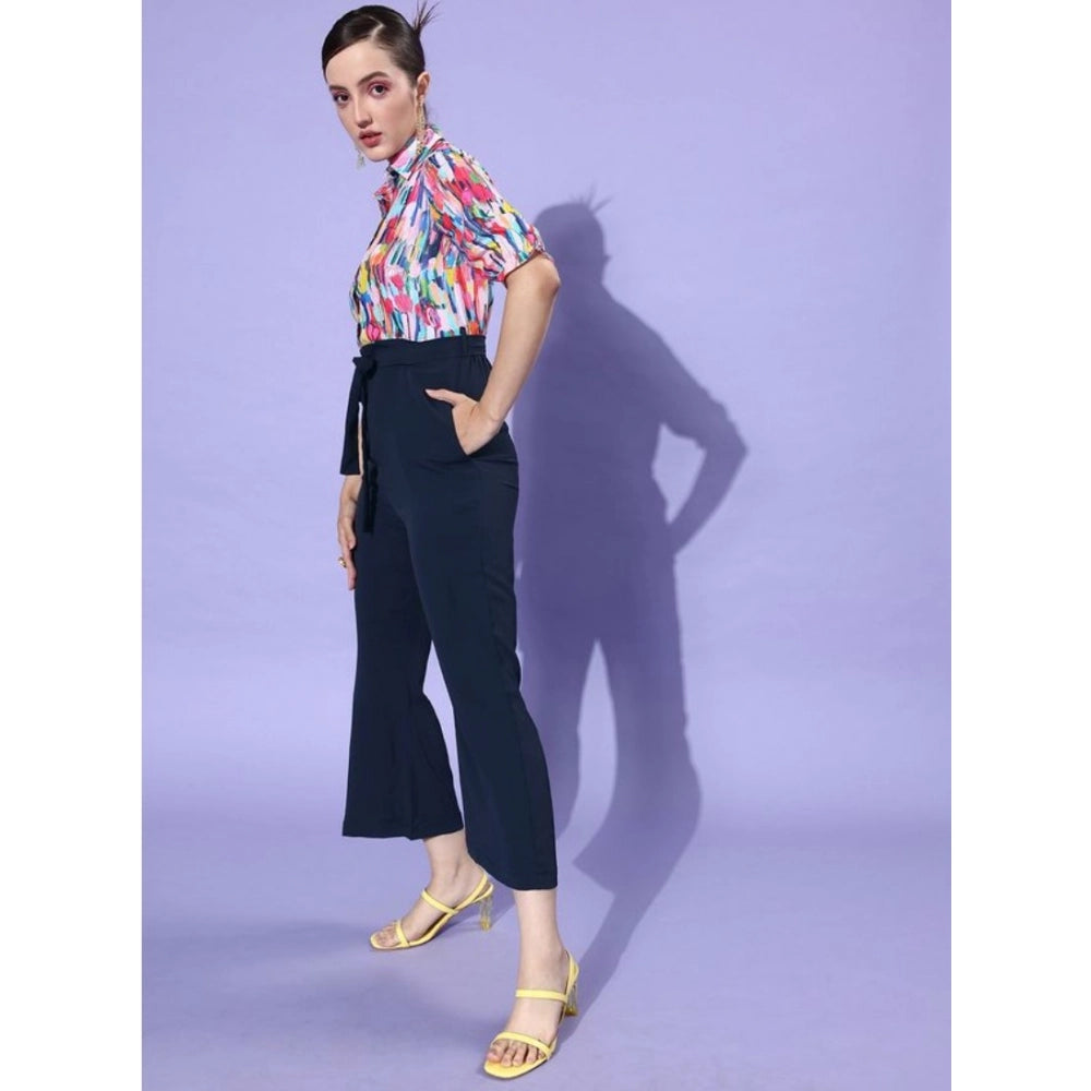 PKRKART Women's Polyester Printed 3/4th Sleeve Jumpsuit (Multicolor - Navy)