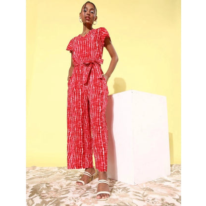 PKRKART Women's Rayon Tie &amp; Dye Short Sleeve Jumpsuit (Red)