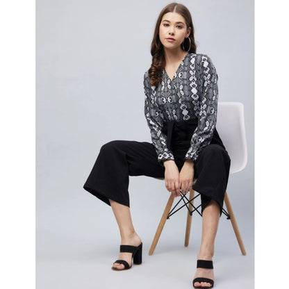 PKRKART Women's Rayon Animal Print Short Sleeve Jumpsuit (Black)