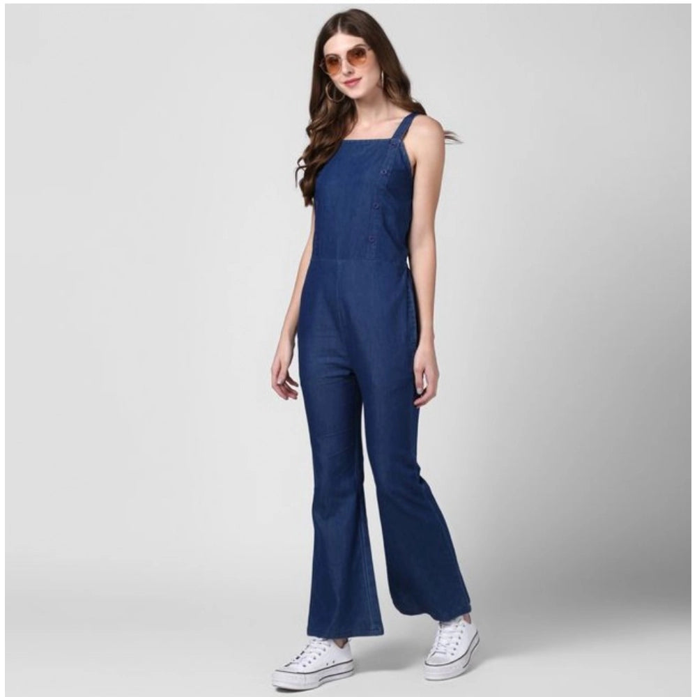 PKRKART Women's Denim Solid Shoulder Straps Jumpsuit (Blue)