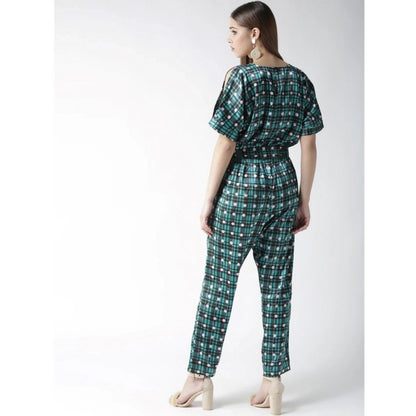 PKRKART Women's Polyester Polka Half Sleeve Jumpsuit (Green)