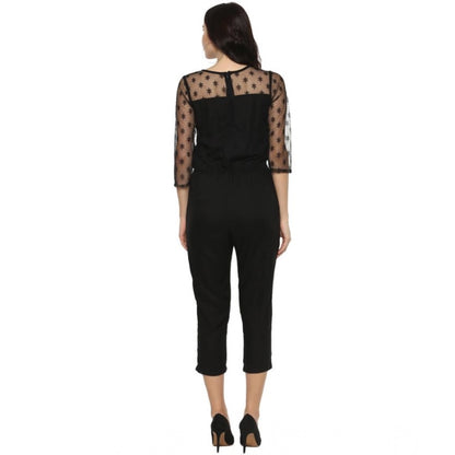 PKRKART Women's Polyester Self Design 3/4th Sleeve Jumpsuit (Black)