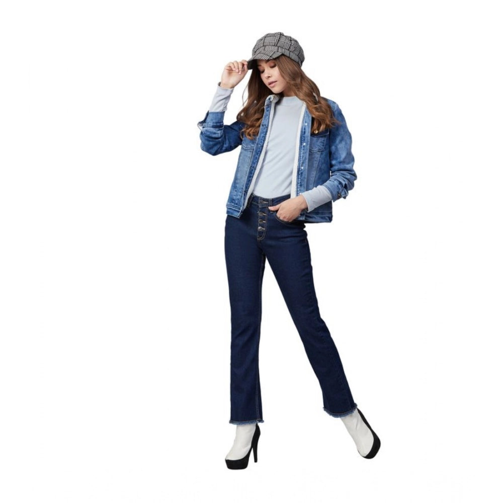 PKRKART Women's Denim Washed Long Sleeve Jacket (Blue)