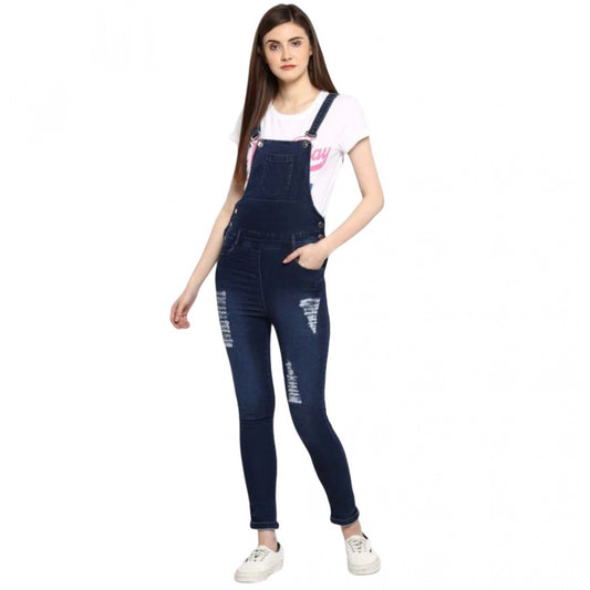 PKRKART Women's Denim Solid Dungaree Pant (Blue)