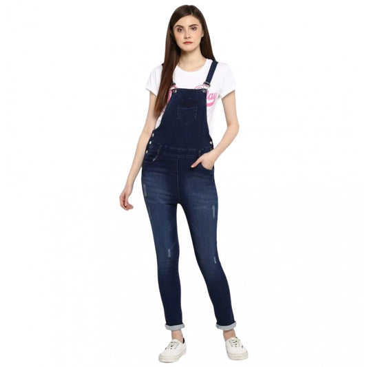 PKRKART Women's Denim Distressed Dungaree Pant (Blue)