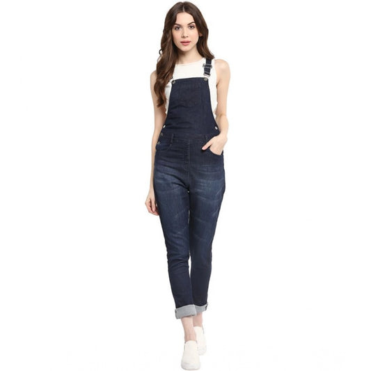 PKRKART Women's Denim Solid Dungaree Pant (Blue)