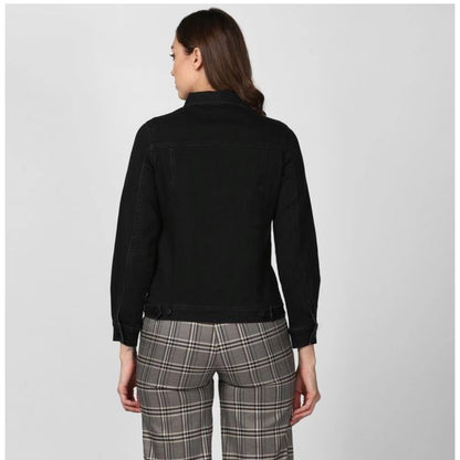 PKRKART Women's Denim Solid Long Sleeve Jacket (Black)