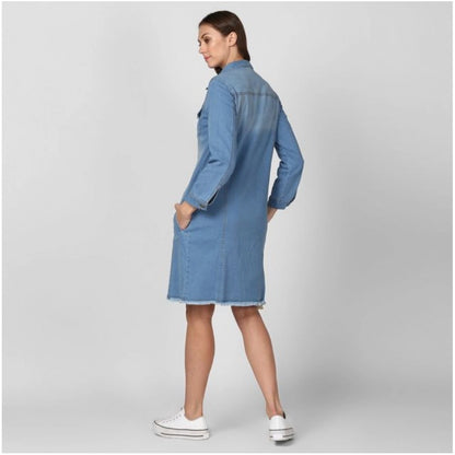 PKRKART Women's Denim Washed Long Sleeve Jacket (Blue)
