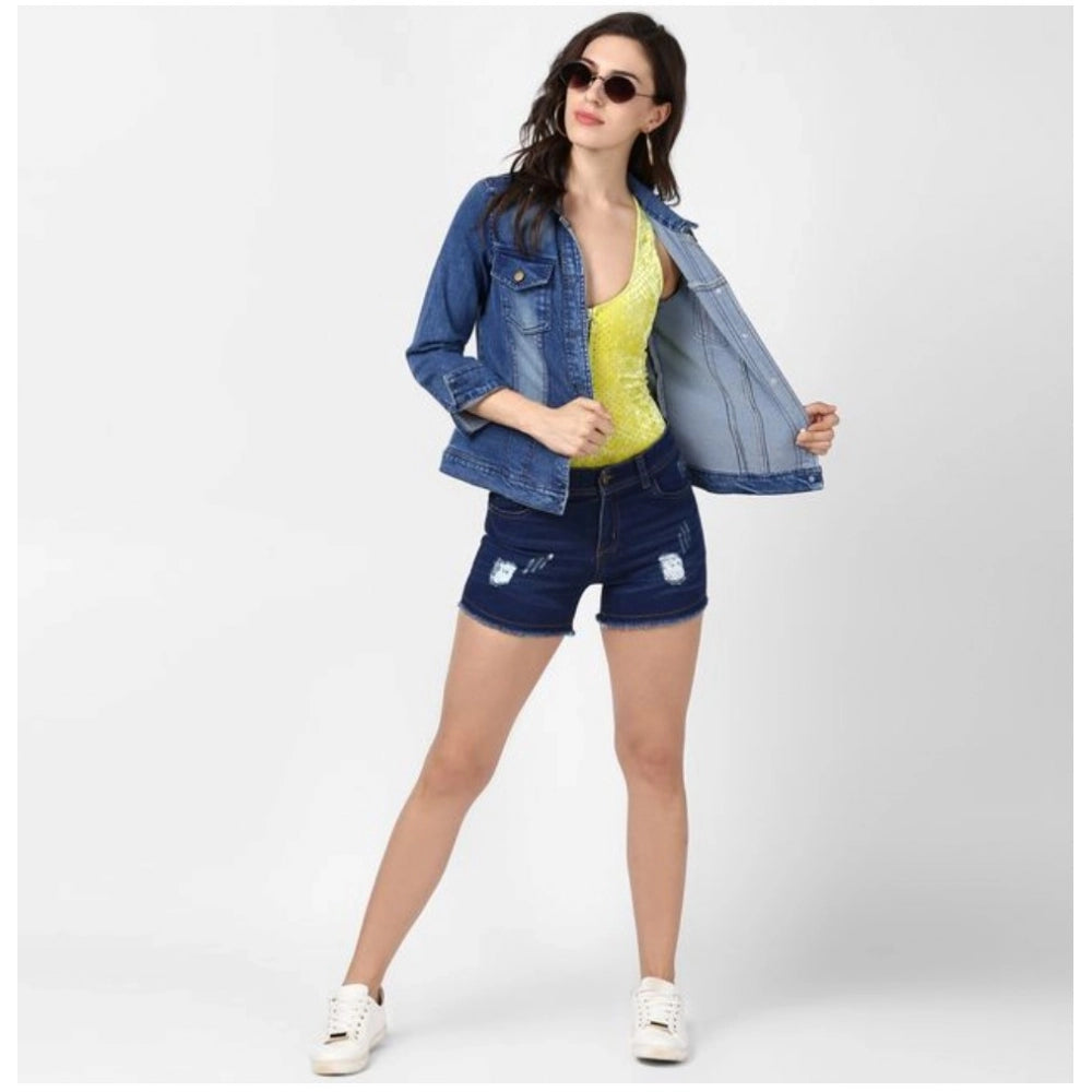 PKRKART Women's Denim Hand Painted Long Sleeve Jacket (Blue)