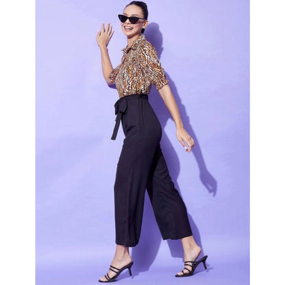 PKRKART Women's Polyester Animal Print Half Sleeve Jumpsuit (Orange - Black)