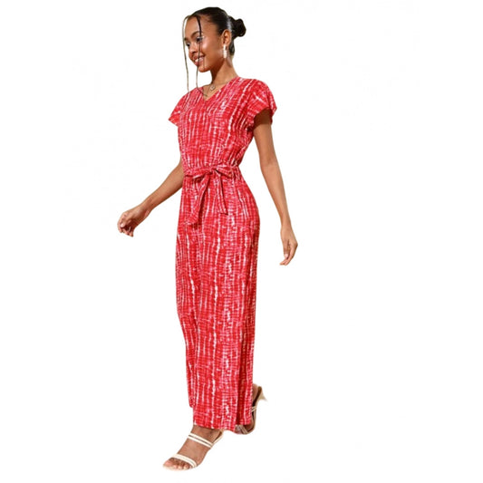 PKRKART Women's Rayon Tie &amp; Dye Short Sleeve Jumpsuit (Red)
