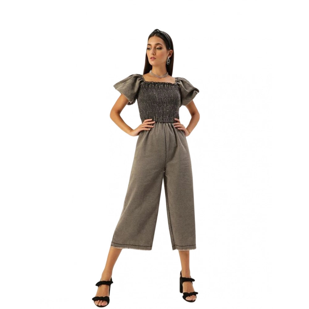 PKRKART Women's Denim Solid Balloon Sleeve Jumpsuit (Black)