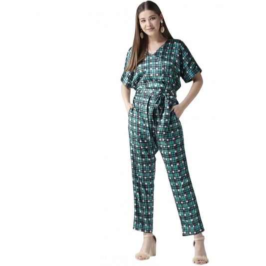 PKRKART Women's Polyester Polka Half Sleeve Jumpsuit (Green)