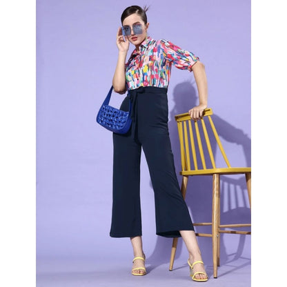 PKRKART Women's Polyester Printed 3/4th Sleeve Jumpsuit (Multicolor - Navy)