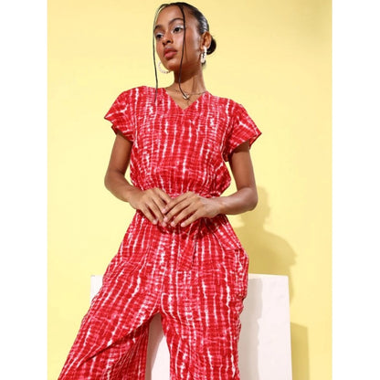 PKRKART Women's Rayon Tie &amp; Dye Short Sleeve Jumpsuit (Red)