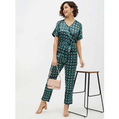 PKRKART Women's Polyester Polka Short Sleeve Jumpsuit (Green)
