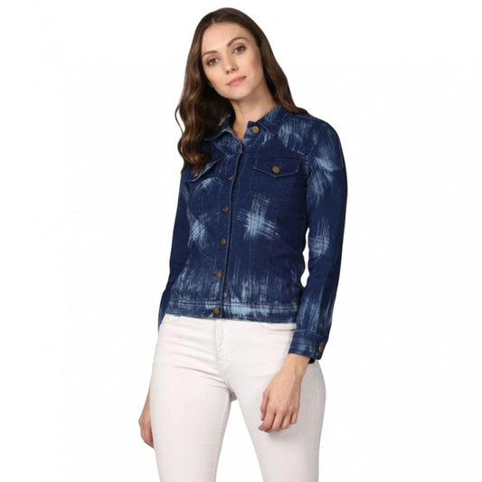 PKRKART Women's Denim Washed Long Sleeve Jacket (Blue)