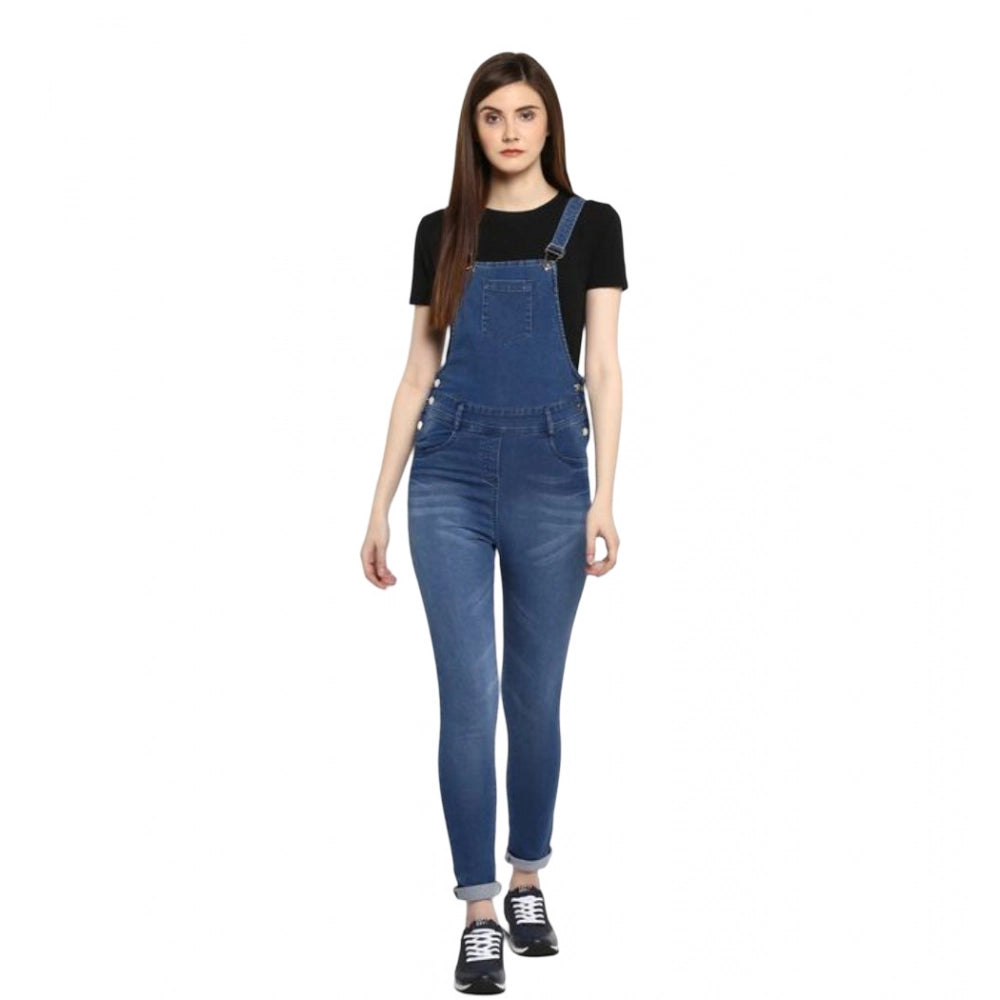 PKRKART Women's Denim Solid Dungaree Pant (Blue)
