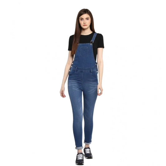 PKRKART Women's Denim Solid Dungaree Pant (Blue)