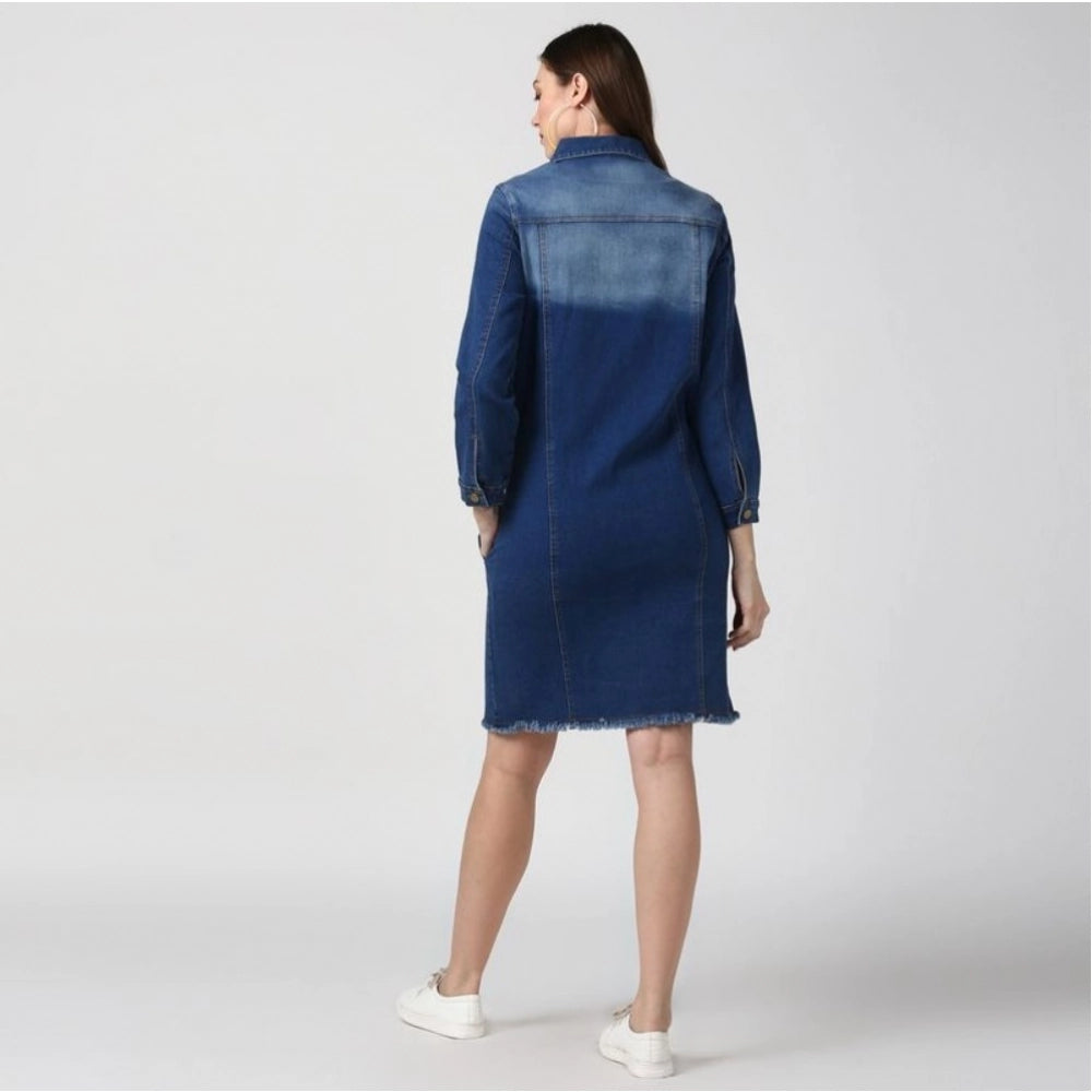 PKRKART Women's Denim Washed Long Sleeve Jacket (Navy Blue)