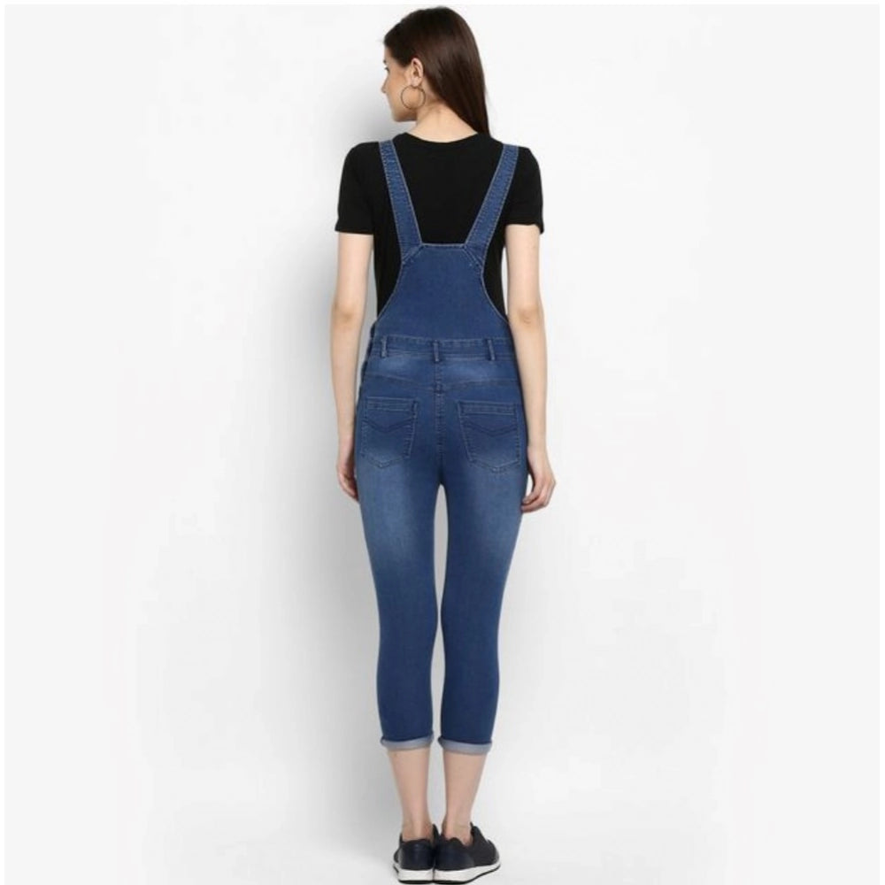 PKRKART Women's Denim Solid Dungaree Pant (Blue)