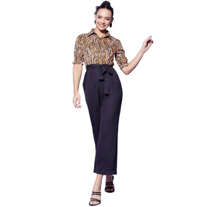 PKRKART Women's Polyester Animal Print Half Sleeve Jumpsuit (Orange - Black)