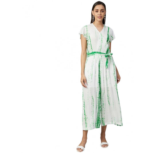PKRKART Women's Rayon Striped Short Sleeve Jumpsuit (Green - White)