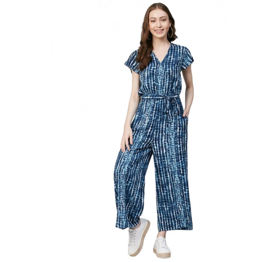 PKRKART Women's Rayon Tie &amp; Dye Short Sleeve Jumpsuit (Blue)