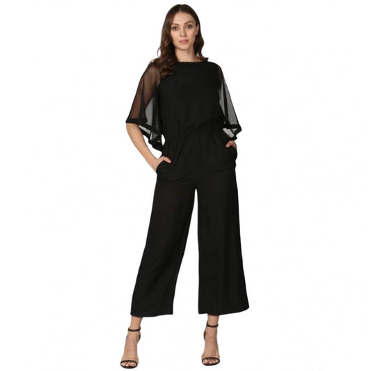 PKRKART Women's Polyester Solid Half Sleeve Jumpsuit (Black)