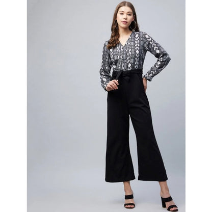 PKRKART Women's Rayon Animal Print Short Sleeve Jumpsuit (Black)