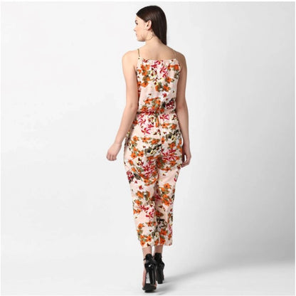 PKRKART Women's Polyester Floral Halter Jumpsuit (Peach)