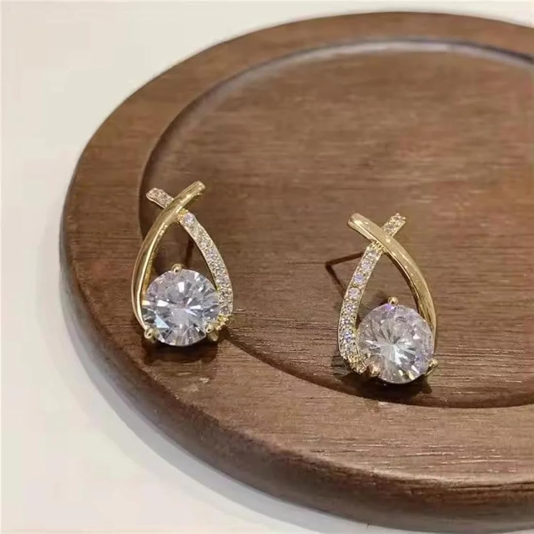 TEULRIP Gold-Plated Stainless Steel Rhinestone Studded Studs Earrings
